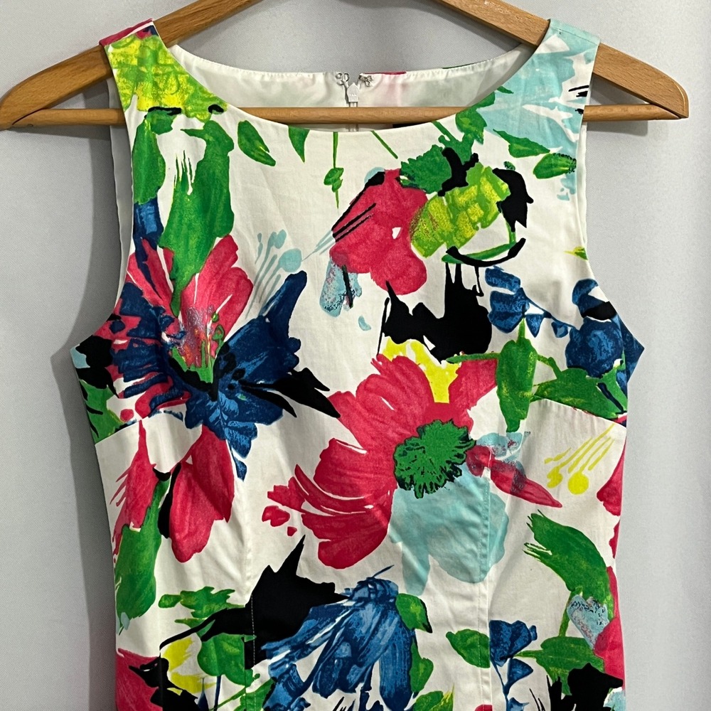 Ann Taylor Floral Sheath Dress Womens 2 White Multi Artsy‎ Sleeveless Summer - Picture 6 of 11